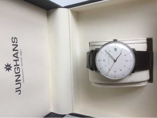 Junghans Men s Max Bill Quartz White Dial Brown Leather Watch 41